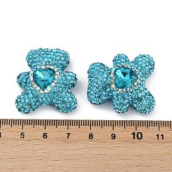 手作り樹脂粘土ラインストーンビーズ  クマのディスコボールビーズ  アクアマリン  31x28x13mm  穴：1.6mm&nbsp;CLAY-NH0001-12D