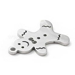変色しない201ステンレススチールペンダント  クリスマステーマ  ジンジャーブレッドマン  ステンレス鋼色  19x13x1mm  穴：1.5mm&nbsp;STAS-E157-02P