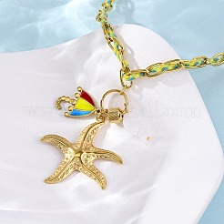 Starfish & Umbrella 304 Stainless Steel Enamel Pendant Necklaces&nbsp;NJEW-L465-07G