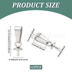304ステンレススチールペグベイルペンダント  片穴パーツ用  ステンレス鋼色  12~12.5x4~5mm  ピン：1mm  60個/箱&nbsp;STAS-UN0009-27P