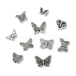 100個 10スタイル 蝶テーマ チベットスタイル 合金ビーズ  アンティークシルバー  7~13x10~18x2.5~4mm  穴：1~1.6mm  10個/スタイル&nbsp;FIND-CJ0005-63