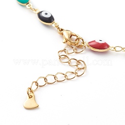 Brass Enamel Evil Eye Link Chain Bracelets & Necklaces Jewelry Sets&nbsp;SJEW-JS01185