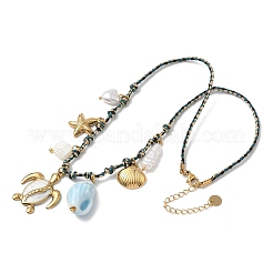 Ocean 304 Stainless Steel & Plastic Pearl & Natural Shell Turtle Starfish Shell Shape Pendant Necklaces for Women&nbsp;NJEW-G180-03G