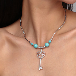 Alloy with Synthetic Turquoise Pendant Necklaces&nbsp;FS-WG9418F-01