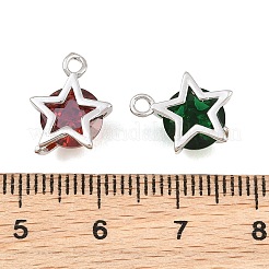 真鍮製ガラスチャーム  スターのチャーム  多面カット  ミックスカラー  プラチナ  13x10.5x6.5mm  穴：1.6mm&nbsp;GL-CBABDD8-15P