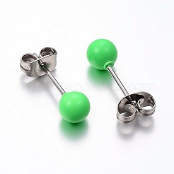 304ステンレススチールスプレー塗装スタッドピアス  ラウンド  薄緑  17x6mm  ピン：0.8mm  12のペア/カード&nbsp;EJEW-H353-07-A