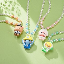 子供のためのアクリル パール ビーズ チェーン付き漫画動物プラスチック ペンダント ネックレス  ミックスカラー  17.72インチ（45cm）&nbsp;NJEW-JN03960