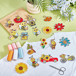 18Pcs Bees & Sunflower Polyester Computerized Embroidery Cloth Iron on/Sew on Patches&nbsp;DIY-WH0890-24