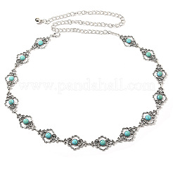 Alloy & Iron & Synthetic Turquoise Flower Link Chain Waist Belly Chains for Women&nbsp;FS-WG44F02-01