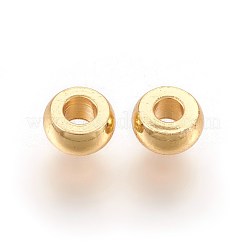 304ステンレススチールスペーサービーズ  フラットラウンド  18KGP本金メッキ  4x2mm  穴：1.6mm&nbsp;X-STAS-E454-47G