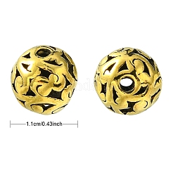 チベットスタイルの中空合金ビーズ  ラウンド  ゴールドカラー  11mm&nbsp;TIBEB-YW0001-11G