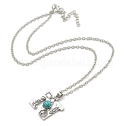 Letter A~Z Antique Silver Plated Alloy with Synthetic Turquoise Pendant Necklaces&nbsp;NJEW-G080-01N