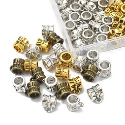 200 個 4 色のチベットスタイル合金チューブベイル  ループベイル  保釈ビーズ  コラム  鉛フリー＆カドミウムフリー  ミックスカラー  9x7x7mm  穴：2mm  50個/カラー&nbsp;TIBE-FS0001-09