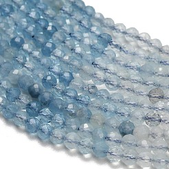 グラデーションカラーのナチュラルデビルブルーアクアマリンビーズ連売り  ラウンド  多面カット  3mm  穴：0.6mm  約127個/連  15.47''（39.3センチメートル）&nbsp;G-NH0072-B01-3mm