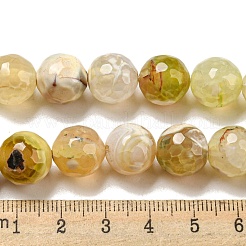 ファセット天然ファイヤーアゲートクラックルビーズ連売り  ラウンド  染め＆加熱  ゴールデンロッド  12mm  穴：1.6mm  約31個/連  14.37''（36.5センチメートル）&nbsp;G-F447-12mm-H01