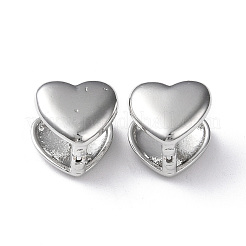 女性のためのラックメッキ真鍮ハートフープピアス  鉛フリー＆カドミウムフリー  プラチナ  12x12.5x11mm  ピン：1.2mm&nbsp;EJEW-M215-04P