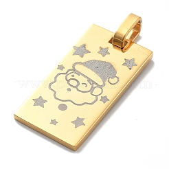 クリスマス イオンプレーティング(IP) 304 ステンレス ペンダント  サンタクロースのチャームが付いた長方形  14KGP本金メッキ  33x17x2mm  穴：6x4mm&nbsp;STAS-Z098-37G
