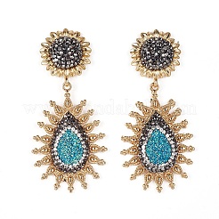 Natural Druzy Agate Dangle Stud Earrings&nbsp;EJEW-F232-37G