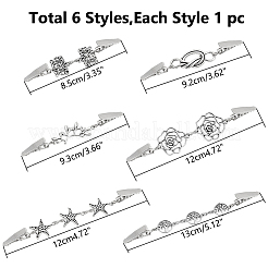 枝/ヒトデ/花の6種類のスタイルのヴィンテージ合金と鉄のカーディガンクリップ6個。  セーターカラークリップ  プラチナ  85~130mm  1個/スタイル&nbsp;AJEW-WR0002-09
