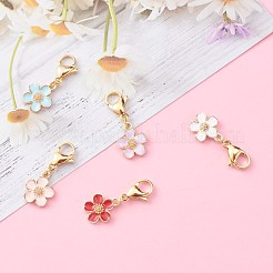 亜鉛合金エナメルペンダント  金色の304ステンレススチール製ロブスタークロウ留め金付き  花  ミックスカラー  31mm  花：15.5x13x2.5mm&nbsp;HJEW-JM00432