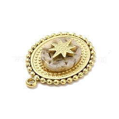 天然長石ペンダント  八芒星のチャーム  金色の304ステンレススチール製金具付き  楕円形  19x14x3.5mm  穴：1.4mm&nbsp;G-P480-01G-06