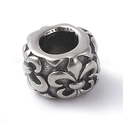 316サージカルステンレススチールヨーロピアンビーズ  フルール·ド·リスとロンデル  アンティークシルバー  9~9.5x6mm  穴：4.5mm&nbsp;STAS-F190-02AS