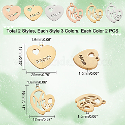 12Pcs 2 Style Ion Plating(IP) 304 Stainless Steel Pendants&nbsp;STAS-PH0003-98