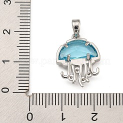 ラックメッキガラスペンダント  真鍮パーツ  長持ちメッキ  クラゲ  プラチナ  18.5x14x3.5mm  穴：3.5x2.5mm&nbsp;KK-U035-14P