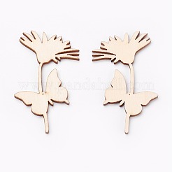 ウッドカボション  レーザーカットウッドシェイプ  花  パパイヤホイップ  24~81x24~42x2.5mm&nbsp;WOOD-G003-02A