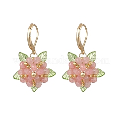 Valentine's Day Flower Natural Malaysian Jade & Glass Seed Beaded Leverback Earrings&nbsp;EJEW-MZ00700-01