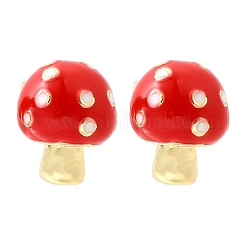 真鍮エナメルスタッドピアス  18KGP本金メッキ  キノコ  10x8mm&nbsp;EJEW-F372-01B-G