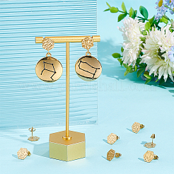 304ステンレススチールスタッドピアス金具20個  穴とイヤーナット付き  テクスチャ付き六角形  ゴールドカラー  12x10.5mm  穴：1mm  ピン：0.6mm&nbsp;STAS-UN0045-99
