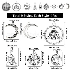 36個9スタイルアロイペンダント  図形を混ぜます  アンティークシルバー  22~34.5x9.5~30.5x1.5~3mm  穴：1.8~2mm&nbsp;TIBE-SC0007-20