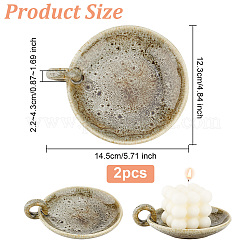 磁器キャンドルホルダー  ハンドル付き  フラットラウンド  カーキ  14.5x12.3x2.2~4.3cm&nbsp;AJEW-WH0504-06