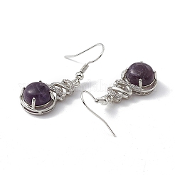 Natural Amethyst Gourd Dangle Earrings with Crystal Rhinestone&nbsp;EJEW-A092-04P-02