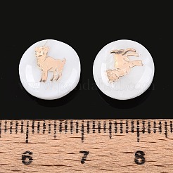 天然淡水シェルビーズ  金メッキ真鍮エッチング金属装飾付き  十二星座とフラットラウンド  貝殻色  牡羊座  11~12x4~6mm  穴：0.5~0.9mm&nbsp;SHEL-N037-02E-G