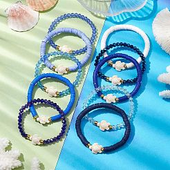 10Pcs 10 Styles Faceted Glass & Handmade Polymer Clay Breaded Stretch Bracelets&nbsp;BJEW-JB10259