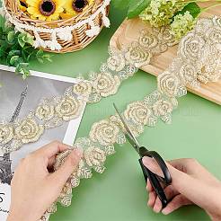 刺繍ポリエステルリボン  花  ライトカーキ  2-1/2インチ（63mm）&nbsp;OCOR-PH0001-71