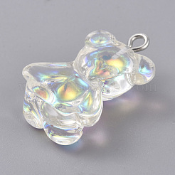 樹脂チャーム  鉄ループ付き  DIYイヤリング製作用  クマ  グリッターパウダー付き  ABカラー  透明  26x18.5x9mm  穴：2mm&nbsp;RESI-WH0008-33A