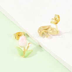 Flower Brass Enamel Stud Earrings&nbsp;EJEW-T051-08B