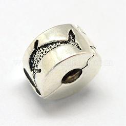 合金ヨーロピアンスタイルクラスプ  イルカを持つ列  アンティークシルバー  10x6mm  穴：3mm&nbsp;PDLC-R001-09AS