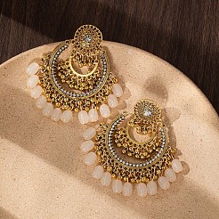 合金ラインストーンティアドロップシャンデリアピアス  アクリルと  ボヘミアンスタイル  ゴールドカラー  ホワイト  80x70mm&nbsp;FS-WG59727-04