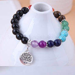 8MM Round Chakra Natural & Synthetic Mixed Stone Beaded Stretch Bracelets&nbsp;ST5513