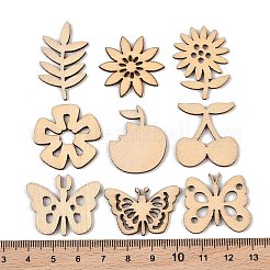未完成の木製の切り抜き  蝶のいる植物  DIYクラフト用品  混合図形  バリーウッド  19.5~33x20~30.5x2.5mm  約50個/袋&nbsp;WD-CBACC5B-19