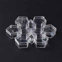 12グリッド透明プラスチックボックス  小さなジュエリーやビーズ用のスノーフレーク ビーズ コンテナー  透明  18.8x15.3x2.5cm  内径：52.5x32mmと50x45mm&nbsp;CON-B009-03
