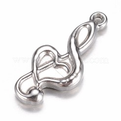 変色しにくい304ステンレススチールペンダント  音符  ステンレス鋼色  21.5x9.5x3mm  穴：1mm&nbsp;STAS-G073-54P