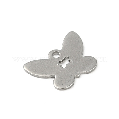 変色しない201ステンレススチールチャーム  バタフライチャーム  ステンレス鋼色  10x12x1mm  穴：1.2mm&nbsp;STAS-C108-62P