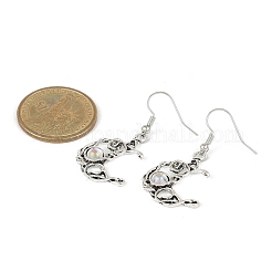 合金樹脂ダングルピアス  女性用真鍮ピアスフック付き  サン＆ムーン  アンティークシルバー  ムーン  44x21mm&nbsp;EJEW-JE06370-02