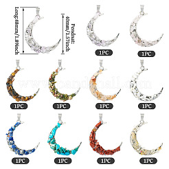 10Pcs Moon Alloy Natural & Synthetic Gemstone Pendants&nbsp;PALLOY-TAC0147