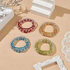 ガラスシードビーズビーズブレスレットセット  女性用ツートン ストレッチ ブレスレット  ミックスカラー  内径：2-1/8インチ（5.3cm）  4~4.5mm  4個/セット&nbsp;BJEW-JB09076